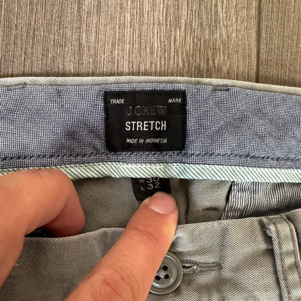 J.Crew Stretch 250 Skinny Chino Pants Mens30x32 Gray Twill Cotton Blend Zip Fly